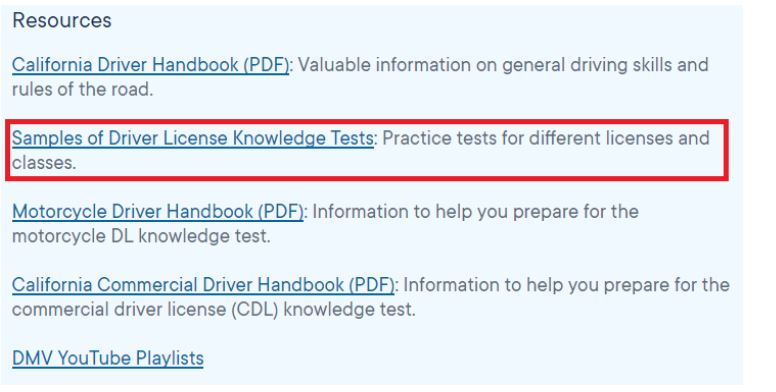 california dmv audio written tests 2018